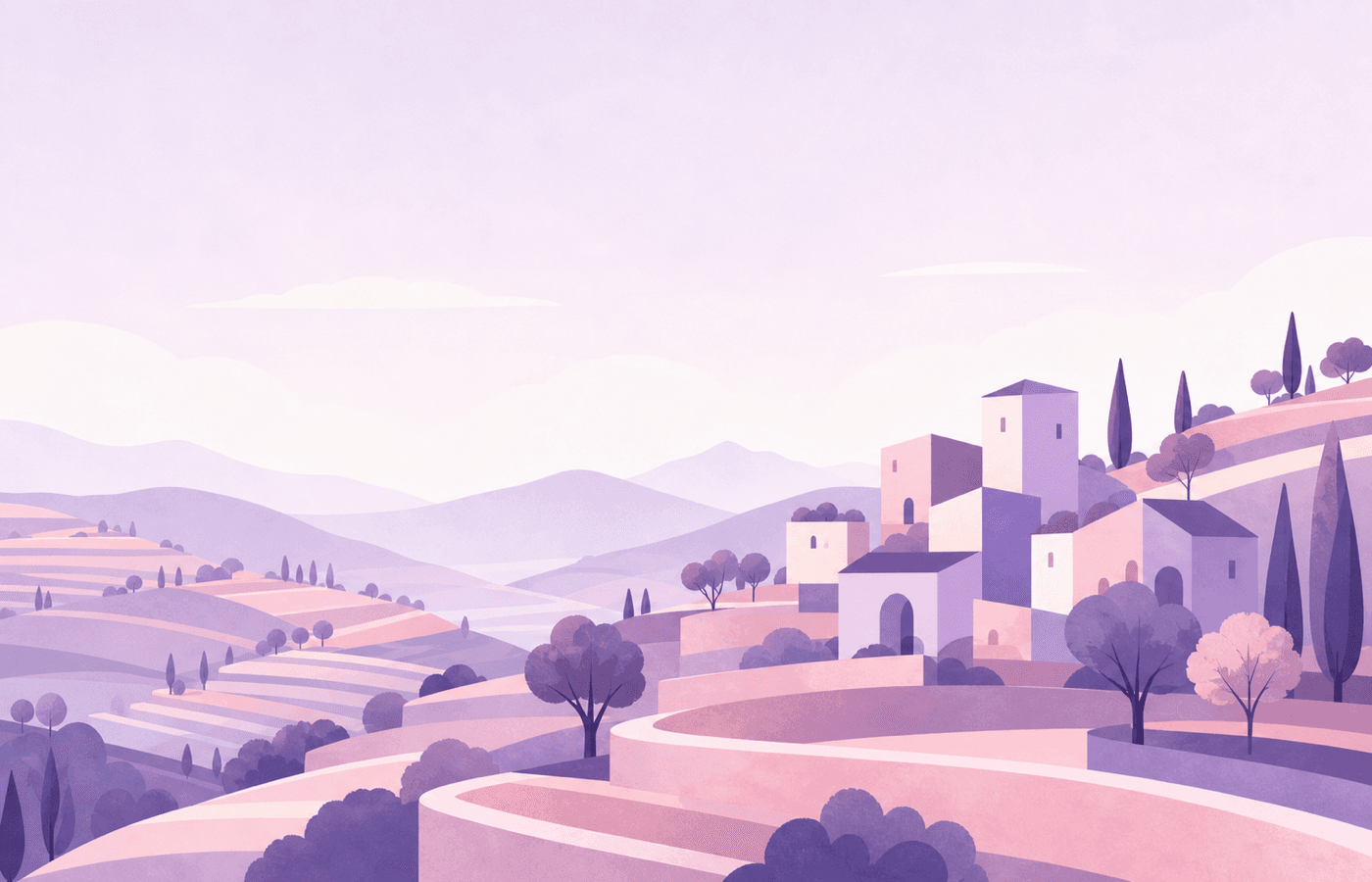 Illustration of a Mallorcan hillside village